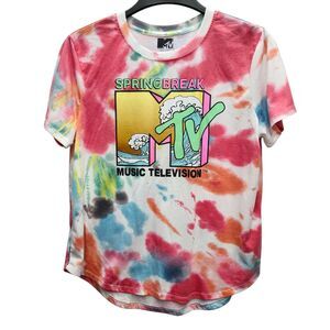 MTV Spring Break Tie Dye T-Shirt Tee Womens XXL Crew Neck Multicolor Casual